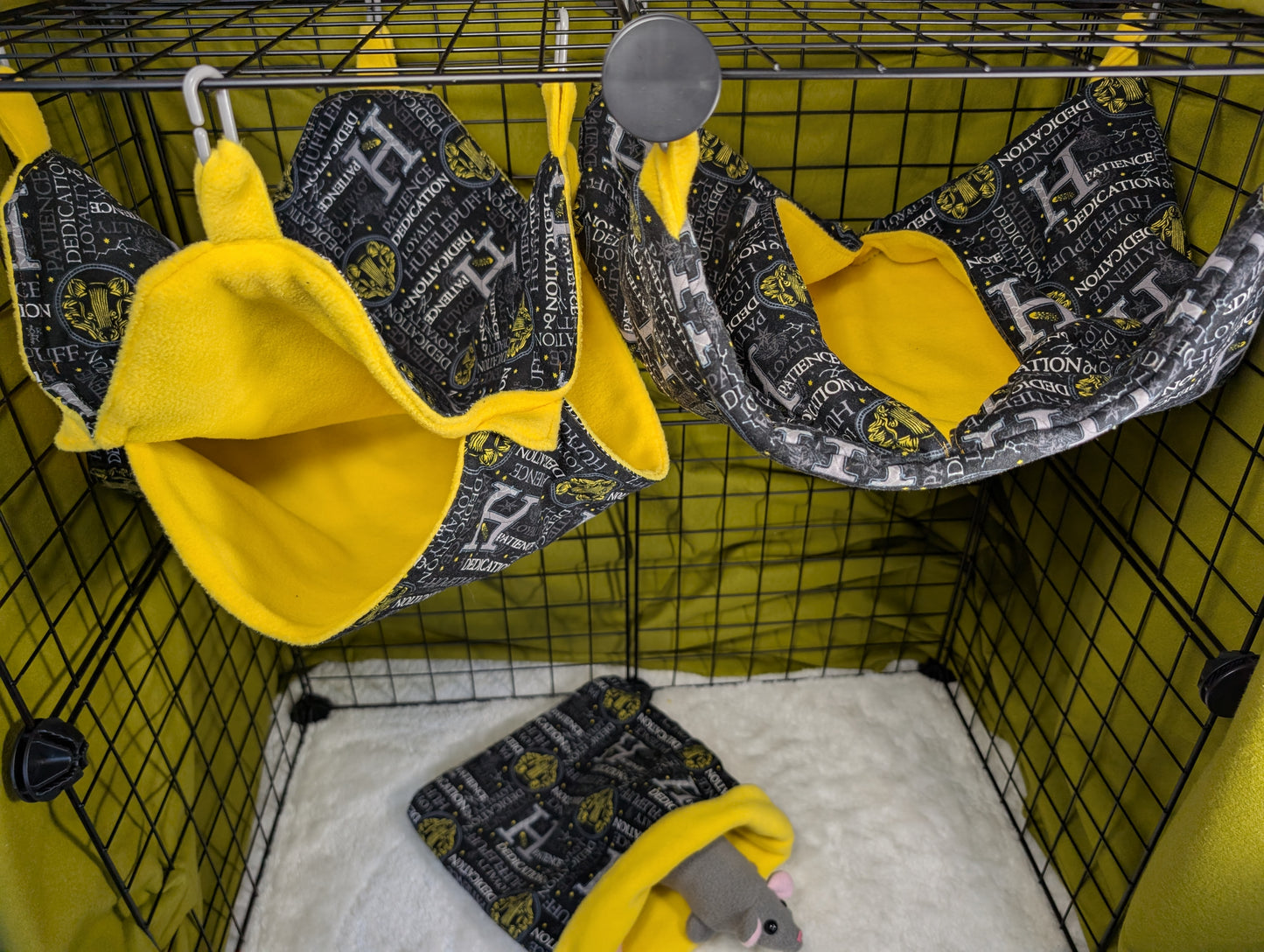 Hufflepuff-Themed Cozy 3-Piece cage set for Rats, Ferrets & More