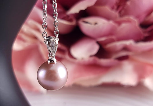 Lustrous Pinkish Lavender Pearl and CZ Pendant