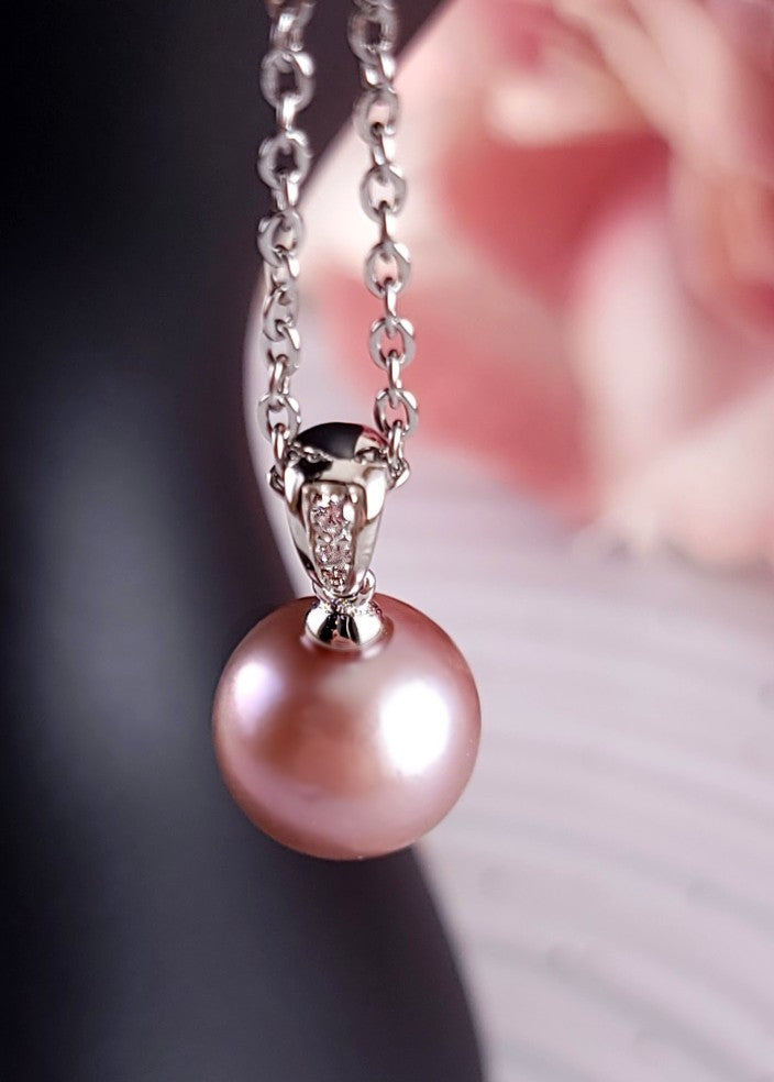 Lustrous Pinkish Lavender Pearl and CZ Pendant
