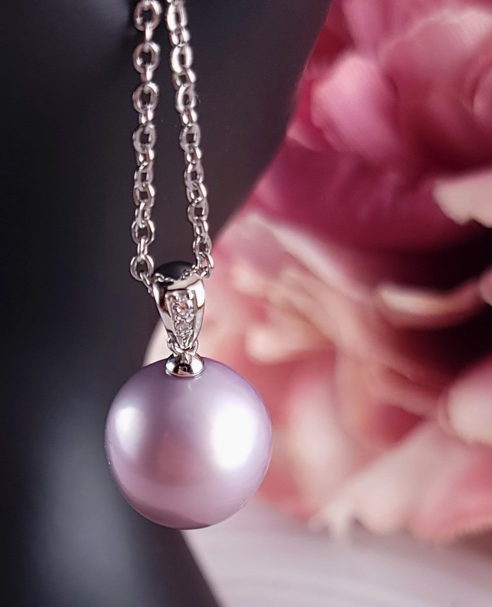 Simple Lavender Pearl and CZ Pendant