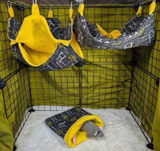 Hufflepuff-Themed Cozy 3-Piece cage set for Rats, Ferrets & More