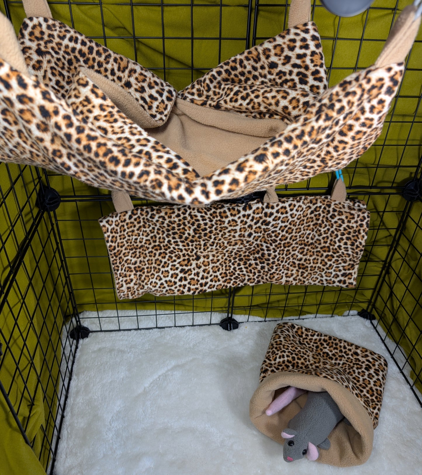 Leopard Print 3-Piece Cage Set for Small Mammals