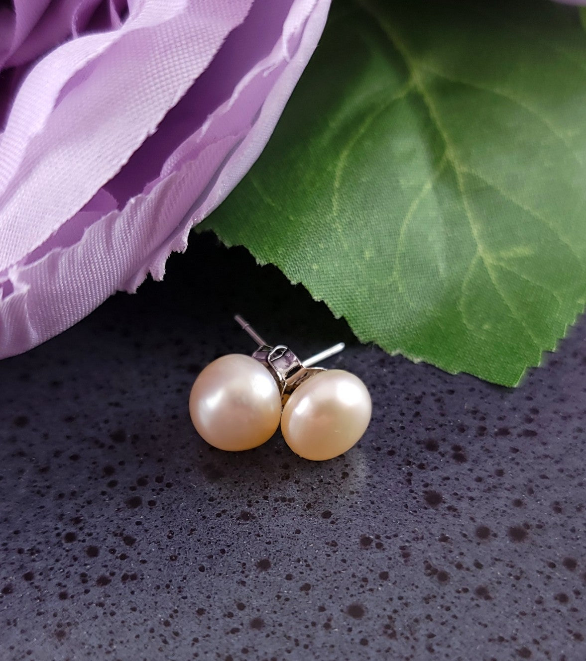 Classic Light Champagne Pearl Stud Earrings