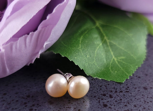 Classic Light Champagne Pearl Stud Earrings