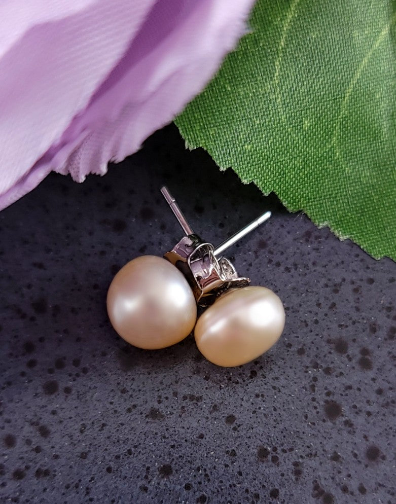 Classic Light Champagne Pearl Stud Earrings
